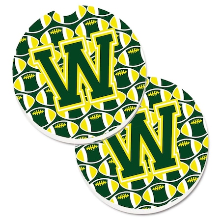 Carolines Treasures Letter W Football Green and Yellow Set of 2 Cup Holder Car Coaster CJ1075-WCARC